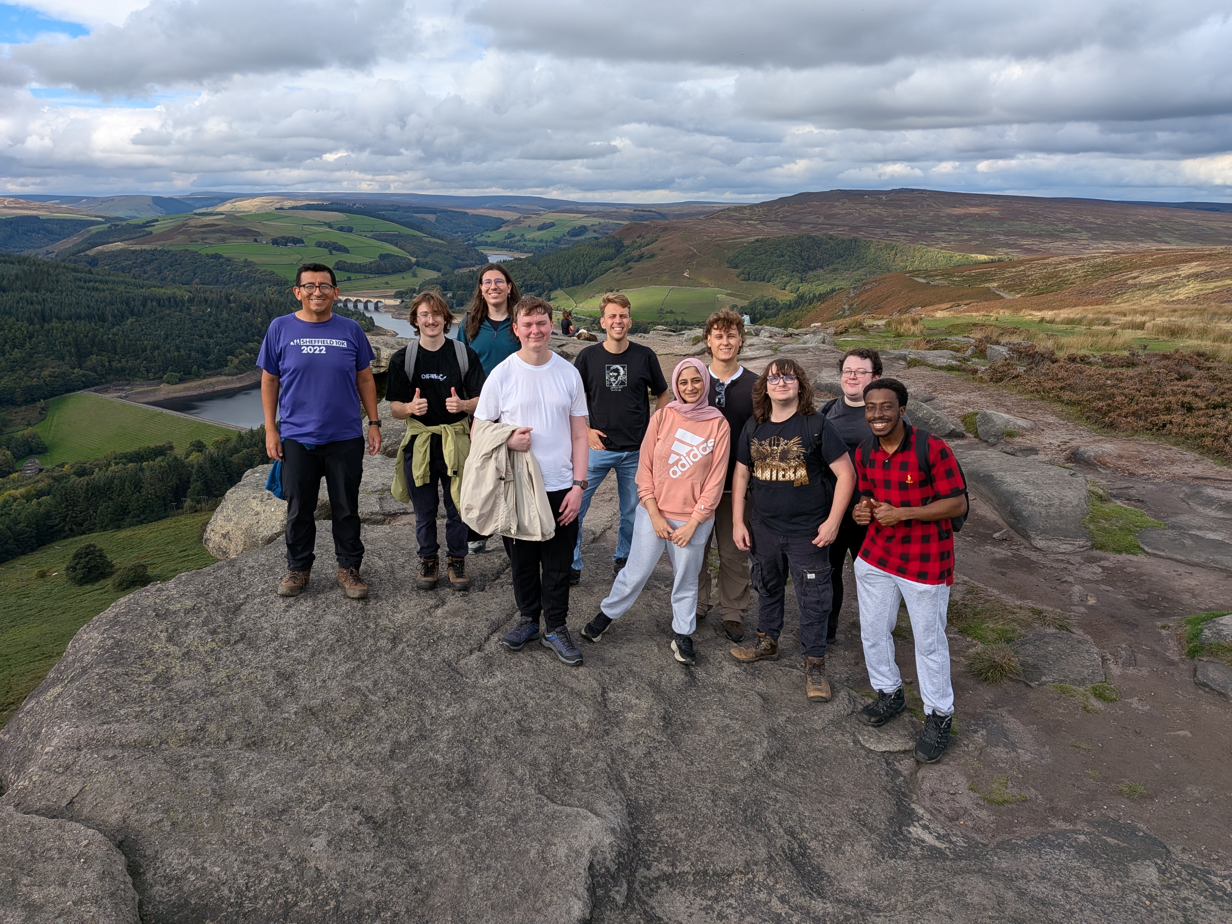The ASET group on Bamford Edge, with Ladybower Reservoir behind